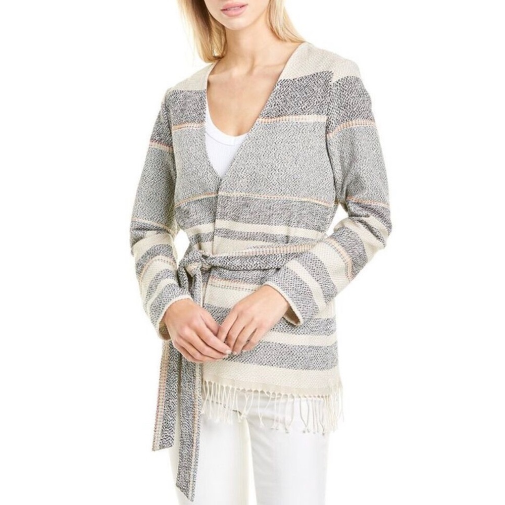 Drew‎ large Lolita fringe striped cardigan with belt like new